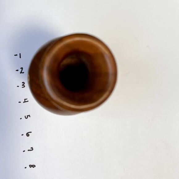 Vintage tall Wood Vase with White Bone inlaid design, hand crafted - Picture 6 of 9